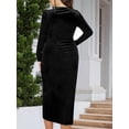 thumbnail image 6 of Womens Plus Size Long Sleeve Velvet Bodycon Dresses Elegant Ruched Wrap Deep V Neck Party Cocktail Dress, 6 of 7