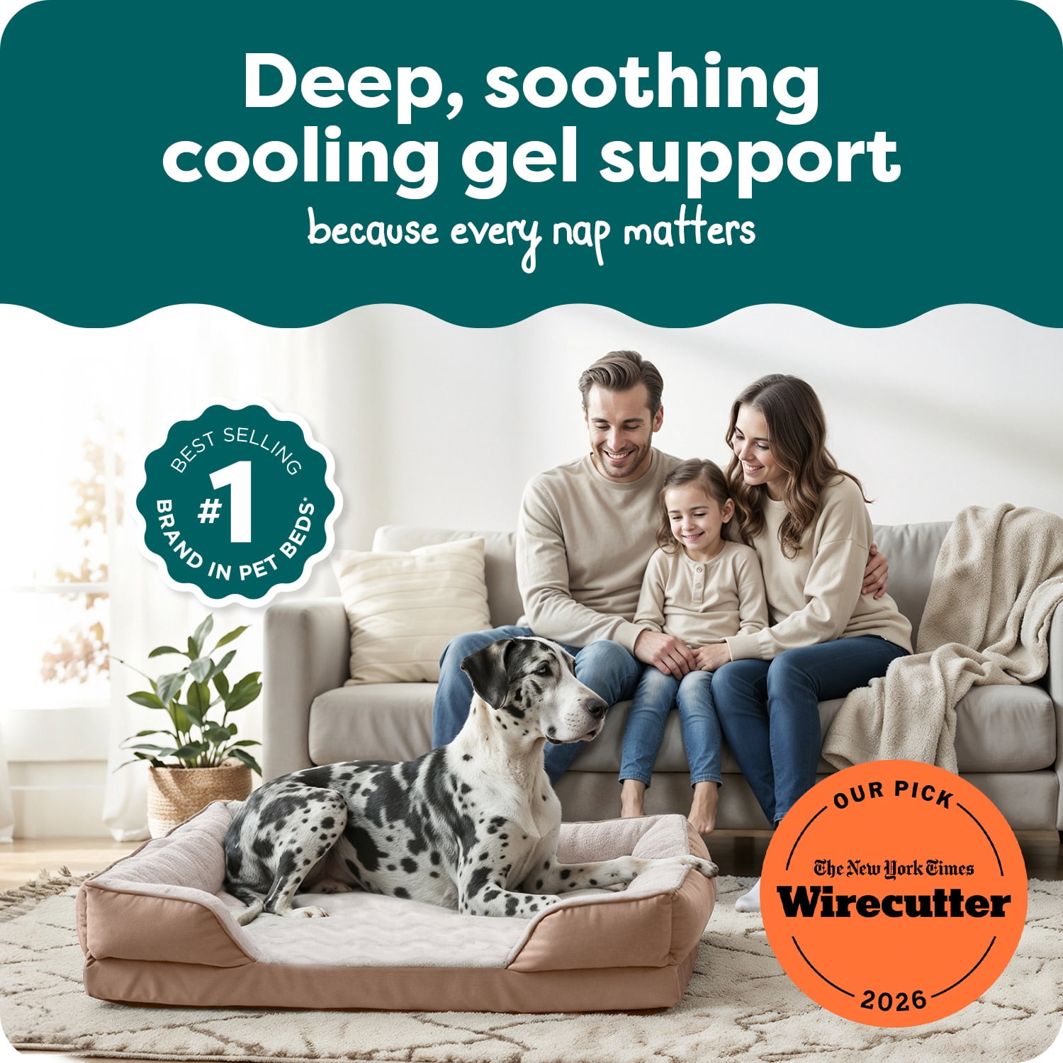 FurHaven Pet Products | Cooling Gel Memory Foam Orthopedic Perfect Comfort Velvet Waves Sofa-Style Couch Pet Bed for Dogs & Cats, Brownstone, Jumbo Plus
