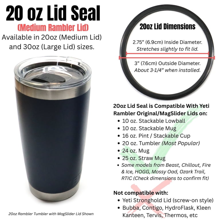 Captain O-Ring  Replacement Lid Seal Gaskets for Yeti Stainless Steel Insulated Tumbler Mugs 3 Pack [20 oz Lid Size]