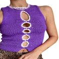 thumbnail image 1 of Femmes Été Sans Manches Gilet en Tricot Crop Tops Cou Creux Slim Fit Débardeurs Loisirs Camisole Rose Rouge M, 1 of 7