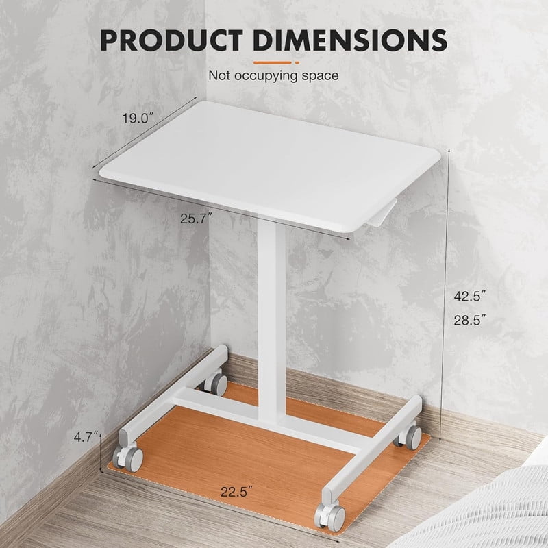 TINKLE WELL Mobile Standing Desk, Height-Adjustable Portable Rolling Laptop Workstation with Lockable Wheels, Sit-Stand Desk, White