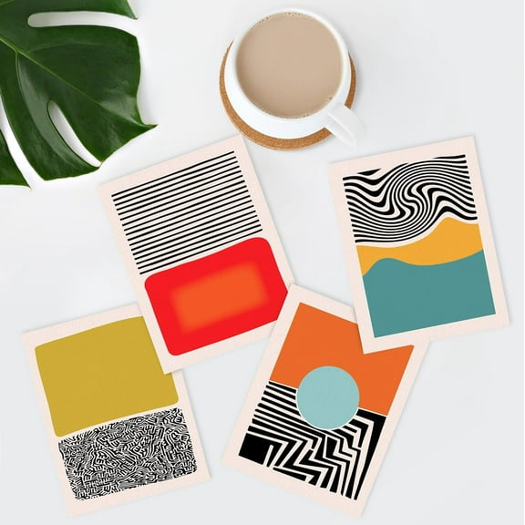 PixonSign Frameless Wall Art, Mid-Century Modern 1980s Geometric Prints, Set of 4 Color Blocks Posters Wall Decor, Classic Contemporary Artwork Wall Décor for Living Room, Bedroom - 8"x10"