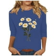 thumbnail image 1 of Tnhcen Chemises à Manches 3/4 Col Rond Imprimé Floral Automne pour Femmes - Basiques Décontractés Grande Taille P-3TG, 1 of 4