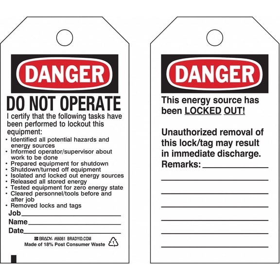 Brady Danger Tag,5-3/4inHx3inW,Cardstock,PK25 65449