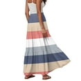 thumbnail image 4 of adviicd Women's Casual Striped High Waist Maxi Skirt Vintage Flowy Cotton Long Skirt with Pockets Watermelon Red, M, 4 of 5