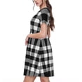thumbnail image 2 of Fotbe White And Black Plaid Vestido Largo de Moda para Mujer, Vestido Tipo Camiseta con Manga Corta y Estilo Casual a Rayas y Bloques de Color, 2 of 6