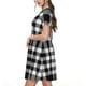 thumbnail image 2 of Fotbe White And Black Plaid Vestido Largo de Moda para Mujer, Vestido Tipo Camiseta con Manga Corta y Estilo Casual a Rayas y Bloques de Color, 2 of 6