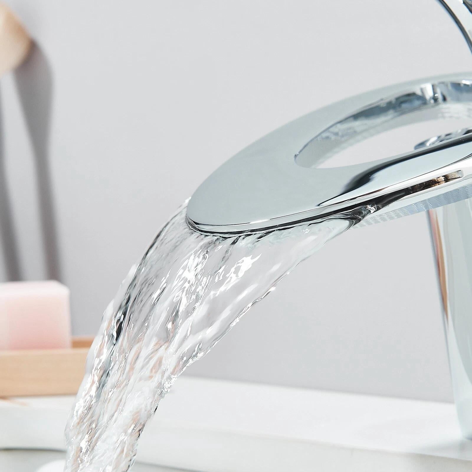 Chrome Bathroom Sink Faucet Single Handle 1 Hole Vanity Mixer Waterfall Faucets