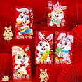 thumbnail image 3 of Sobres rojos con diseño de conejo de dibujos animados, papel recubierto estampado, sobres rojos con estampado de conejito para Año Nuevo, 5 uds., 3 of 5
