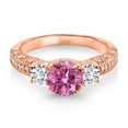 thumbnail image 2 of Gem Stone King 18K Rose Gold Plated Silver Pink Moissanite White Lab Grown Diamond and White Moissanite Engagement Ring for Women (1.82 Cttw, Gemstone, Round 7MM and 4MM, Size 7), 2 of 3