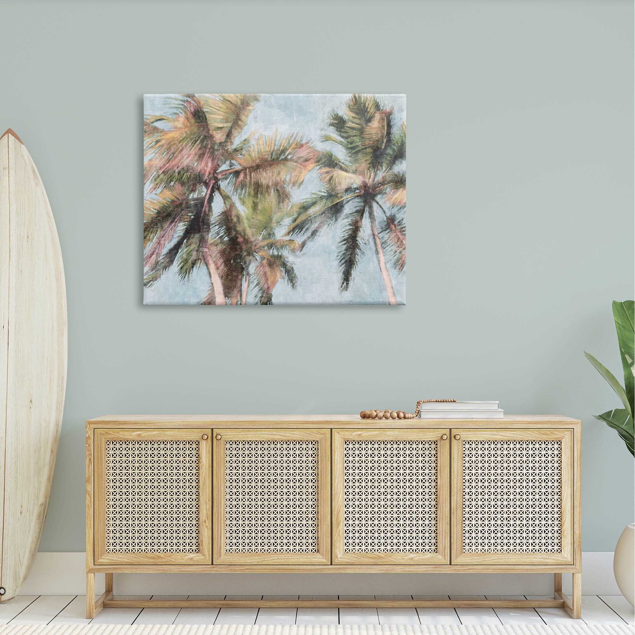 Stupell Industries Tall Looming Breezy Palm Trees Graphic Art Gallery Wrapped Canvas Print Wall Art, Design by Nina Blue