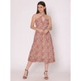 thumbnail image 6 of HERE&NOW Women's Printed Halter Neck Dress Sleeveless Calf Length Deep Neck Flared Printed Casual Georgette Dress, 6 of 7