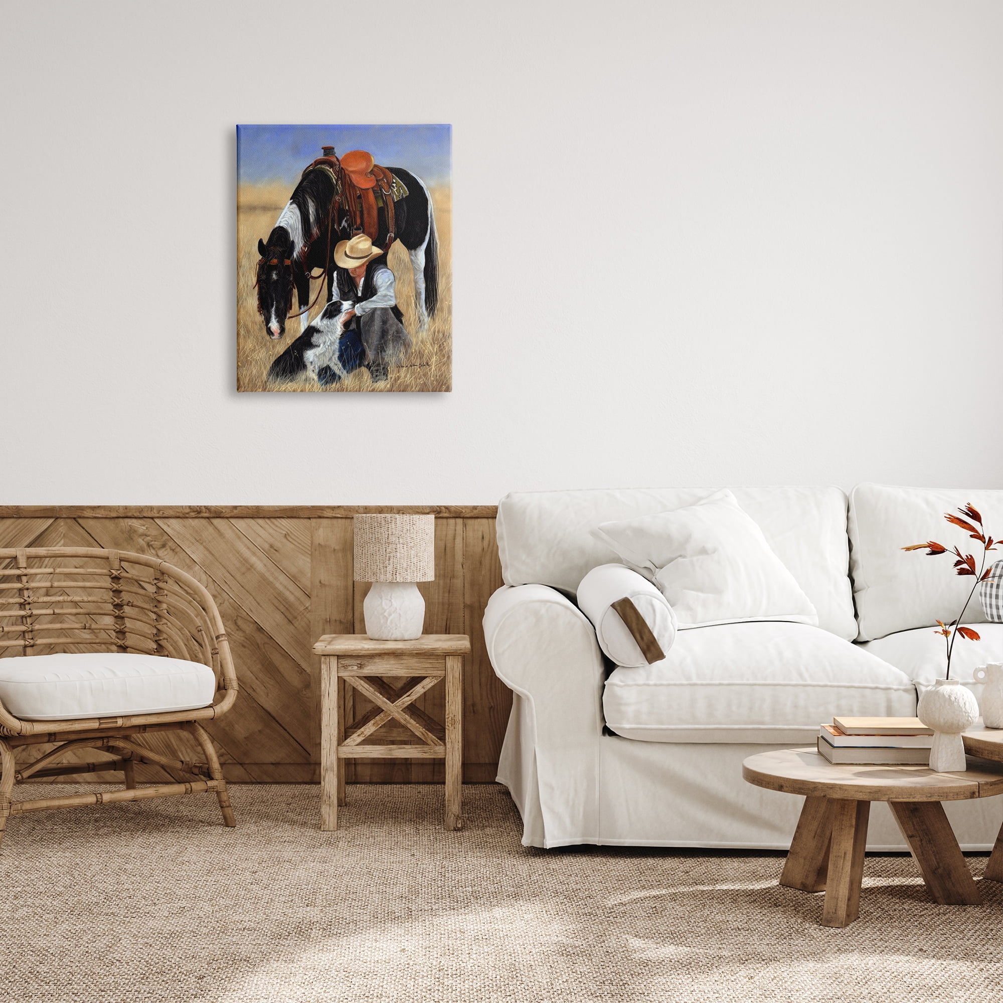 Stupell Industries Cowboy with Dog & Horse Animals & Insects Painting Gallery Wrapped Canvas Art Print Wall Art, 24 x 30