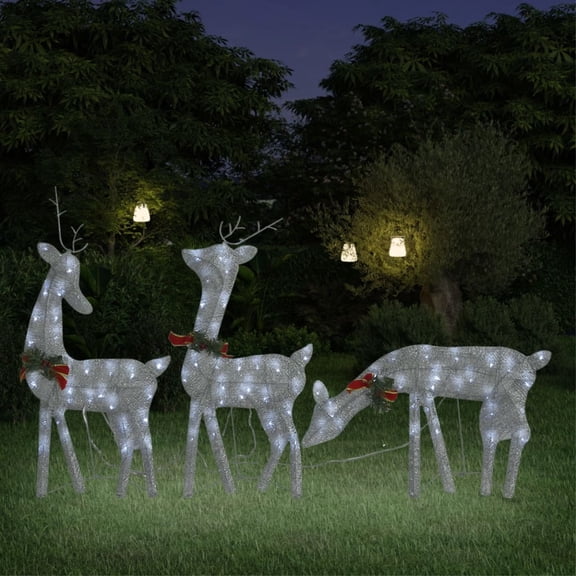 Casafoyer Christmas Reindeer Family 106.3"x2.8"x35.4" Silver Cold White Mesh