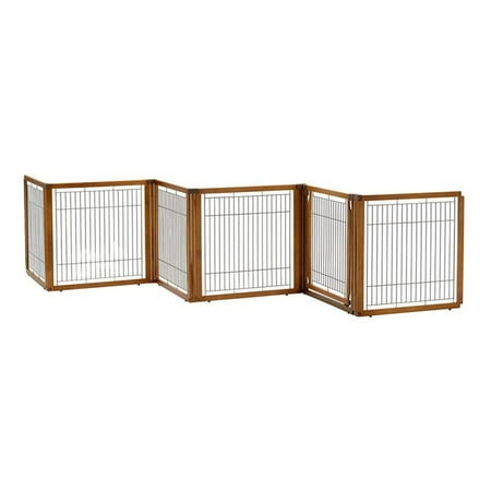 Richell Convertible Wooden Freestanding Pet Gate with Door Panel, 134" Wide