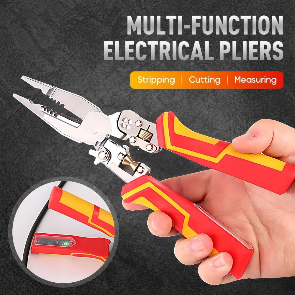 ABCISI 9 in 1 Hand Tool Multifunctional Wire Stripper, Multi-Purpose Professional Wire Stripping Tool, 8.3-inch Multipurpose Wire Stripper, Electrical Pliers Wire Stripping Pliers Tools (1PCS)