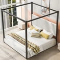 thumbnail image 3 of Euroco King Size Canopy Bed with Metal Frame and Upholstery Headboard, Black, 3 of 10