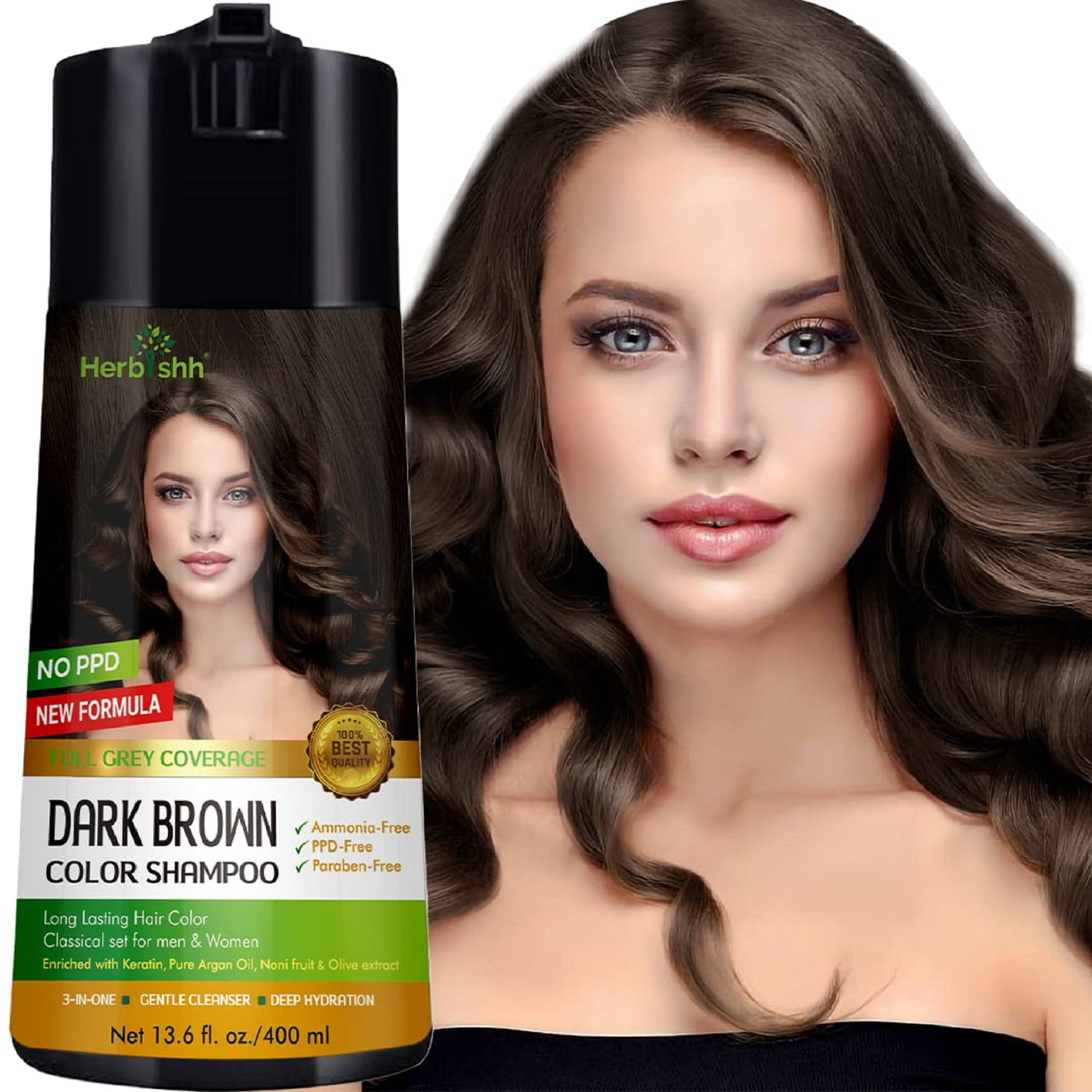 Herbishh Dark Brown Hair Color Shampoo – Enriched Dye Shampoo &  Conditioner- PPD Free 
