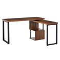 thumbnail image 1 of HOMCOM Bureau d'Angle Rotatif à 360° 55 Pouces en Forme de L, Poste de Travail pour Bureau à Domicile avec Étagère de Rangement Design Moderne Gain de Place, Marron, 1 of 10