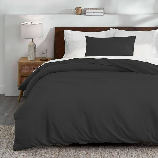 Juego de Funda Duvet, Bluelander, para Edredón Queen, Diseño Liso, Negro