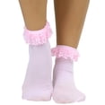 thumbnail image 3 of ToBeInStyle Women's Opaque Ankle High Socks w/ Ruffled Lace Top - Baby Pink, 3 of 5