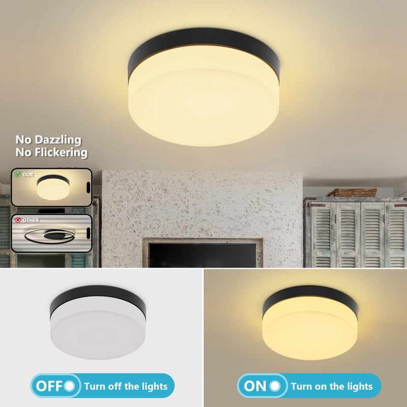 HKMGT 11.5 Inch LED Flush Mount Ceiling Light 5CCT Dimmable 36W Modern Black Close to Ceiling Light for Bedroom Kitchen(1-Pack)