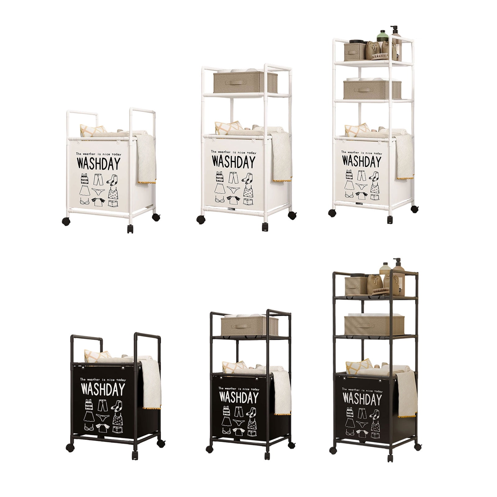 Expandable Laundry Hamper with Rolling Wheels Foldable Metal Frame Multiple Layer Storage Basket for Bedroom