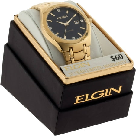 Elgin Gold-Tone Men's Analog Watch with Diamond Dial