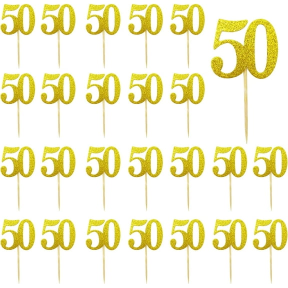 Honbay 10pcs 50 Birthday Cupcake Toppers with Gold Glitter Cake Decorations 50th Birthday Cupcake Picks Anniversary Party Decorations