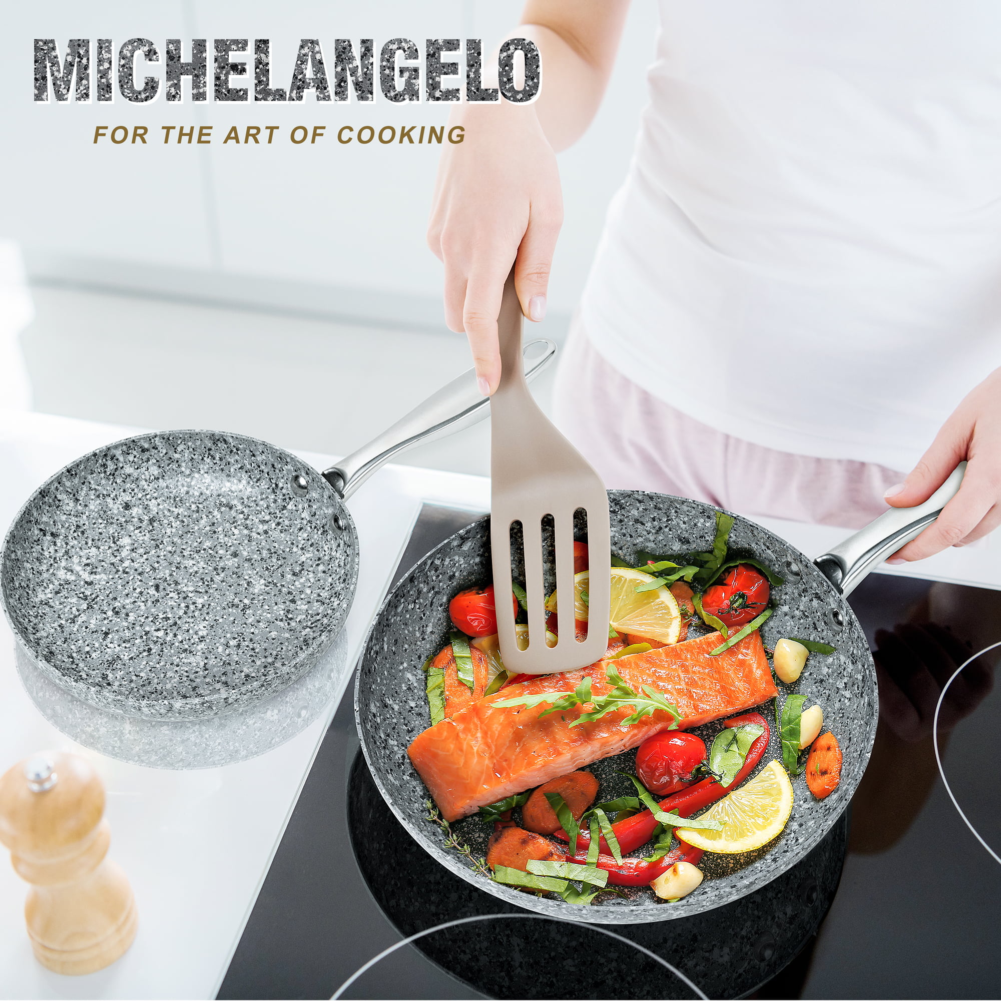 MICHELANGELO 8 Inch Frying Pan with Lid, Ultra Nonstick Small Frying Pan  with Stone Interior, Granite Frying Pan 8 Inch Nonstick, Stone Skillet with