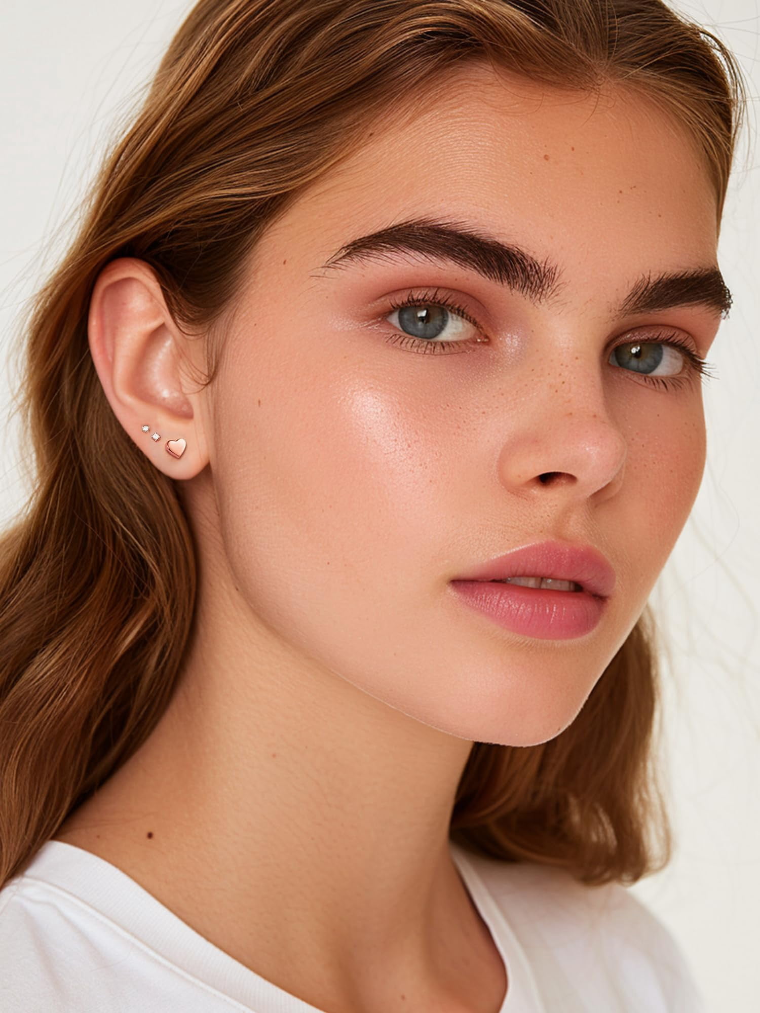 ChicSilver Rose Gold Plated Heart Earrings for Women 925 Silver Studs Statement Earring Trendy Valentines Earring Valentine's Day Gifts for Her