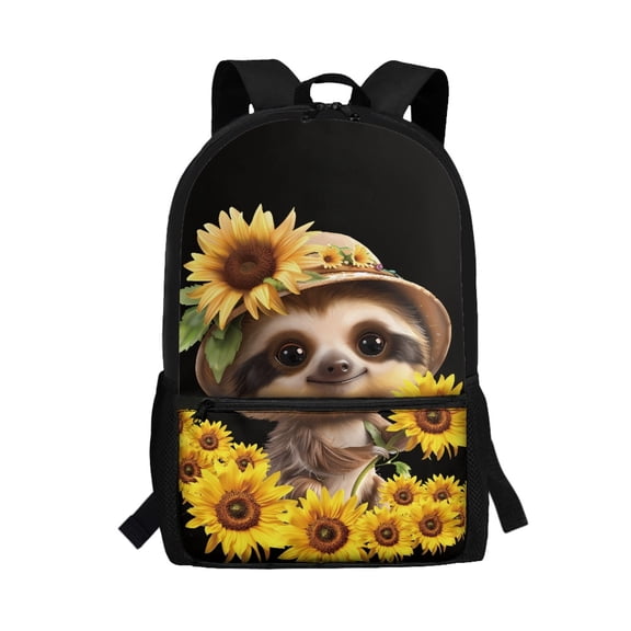 Uourmeti Sloth in Sunflower Hat Personalized Backpack, 17 Inch Smooth Zipper Zippered Backpack Wear Resistant School Backpack for Student