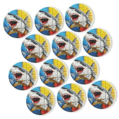 

Strong Refrigerator Magnet Fridge Sticker Color Block Of The Great White Shark 12Pcs Beautiful Photo Decorative Magnet Set Small Round Crystal Glass Craftwork for Refrigerator Decor
