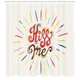 thumbnail image 3 of Kiss Me Shower Curtain, Vintage Style Quote with Colorful Starburst Stripes on School Textbook Background, Fabric Bathroom Set with Hooks, 69W X 75L Inches Long, Multicolor, by Ambesonne, 3 of 3