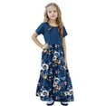 thumbnail image 6 of GERsome Girl's Short Sleeve Dress Patchwork Floral Print Loose Casual Long Maxi Dress with Pockets for 4-14 Years Kids, 6 of 8
