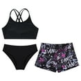 thumbnail image 3 of Doomiva Kids Girls 3 Pcs Athletic Tankini Crisscross Back Crop Top Brief with Shorts Swimsuit Ballet Dancewear Letters 16, 3 of 5
