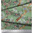 thumbnail image 3 of Soimoi Green Cotton Duck Fabric Blue Floral & American Robin Bird Fabric Prints by Yard 42 Inch Wide, 3 of 3
