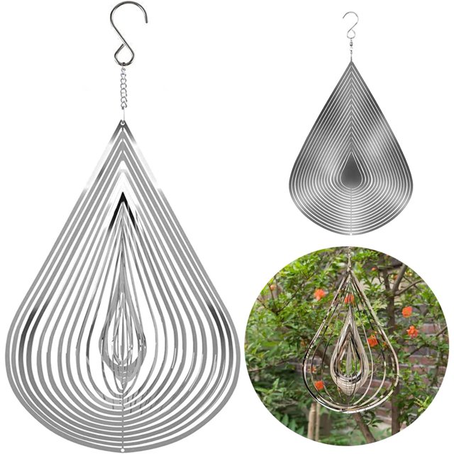 1 campanilla de viento plateada con forma de gota de agua, decoración de jardín, arte y manualidades, dormitorio familiar, sala de estar, ventana, pasillo, decoración de patio, exterior e interior ER