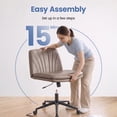 thumbnail image 4 of CELTOSS Criss Cross Office Chair, Armless Cross Legged Computer Desk Chair with 2-in-1 Wheels & Foot Pads, Double-Layer Seat Cushion, PU Leather Vanity Chair, Brown, 4 of 15