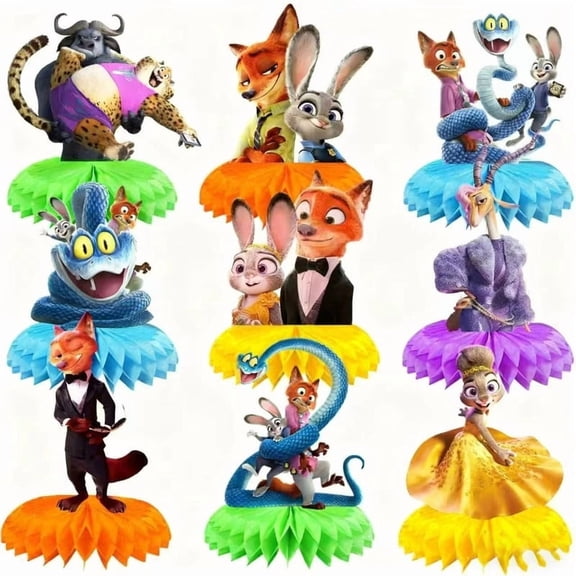 9-piece Cartoon honeycomb centerpiece set, 3D desktop decoration, suitable for birthday anime-themed party decorations, double-sided party favors, photo props.
