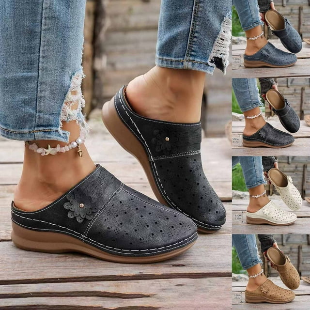 RKSTN Mules Sabots pour Femmes Chaussures Pu à Enfiler Clog Bout Fermé Talon Léger Mules Confortables Pantoufles Printemps Été