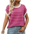 thumbnail image 7 of Ohufall Soft T-shirts for Women Short Sleeve Loose Fit Casual Tops Trendy Stripes Patchwork Tees Blouse, 7 of 7