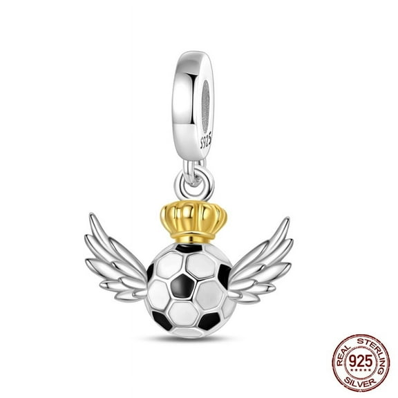 BONZEUS 925 Sterling Silver "I Love Soccer" Trophy Charm with Zircon - Fits Bracelets