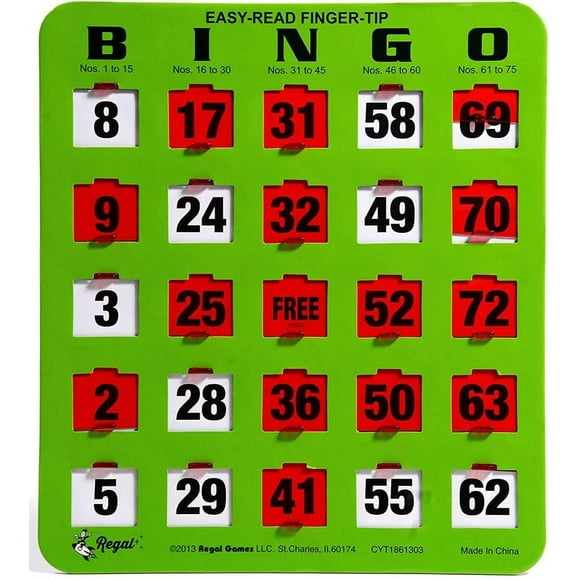 Regal Games - Shutter Slide Bingo Cards Only - 8†x 9†- 5-Ply Green Cardstock - Easy to Read - No Duplicates - Red Sliding Windows - 25-Pack - Perfect for Large Groups, Bulk Purchasing