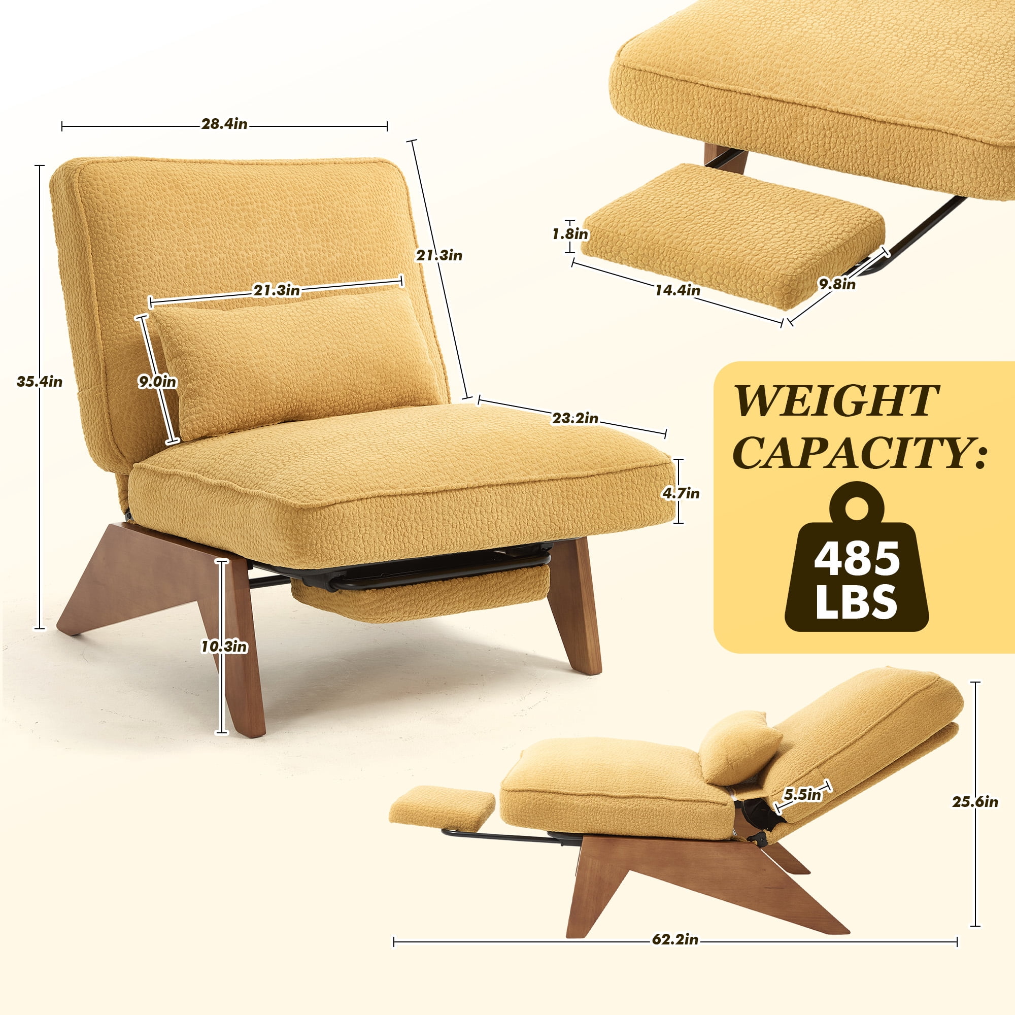 MOONMISS Modern Adjustable Lounge Chair with Footrest,Wooden Base Upholstered Recliner for Reading Rest Circle Fleece