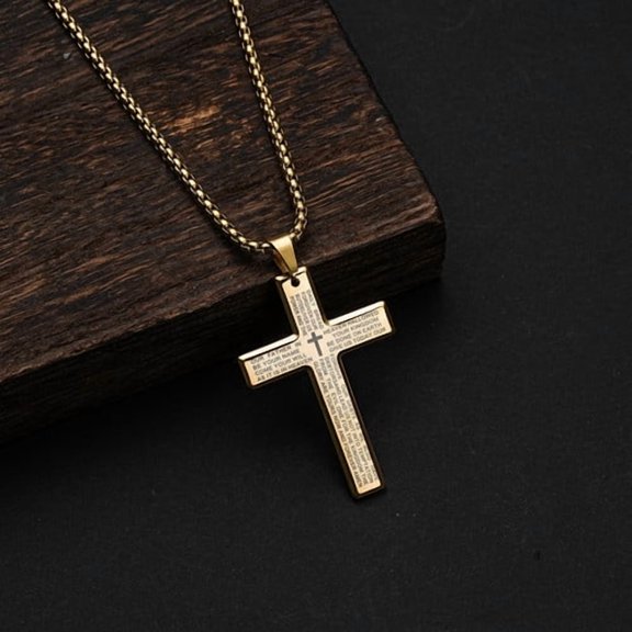 Cross Chain Necklace 14K Yellow Gold  Pendant  Necklace For Men Catholic Religious Jewelry Accessories