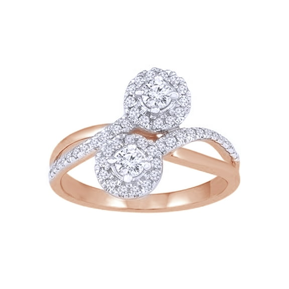 AFFY White Natural Diamond Two-Stone Ring In 10k Rose Gold (0.5 Cttw)