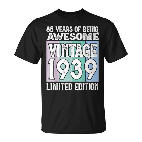 85th birthday limited edition tee unisex adult, soft cotton born in 1939 shirt, casual vintage style apparel, perfect gift for 85 year old celebration, Size M, Color Black