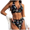 thumbnail image 3 of DOPI Ladies Fashion High Waist Split Swimsuit Butterfly Print Strap Sexy Bikini, 3 of 6