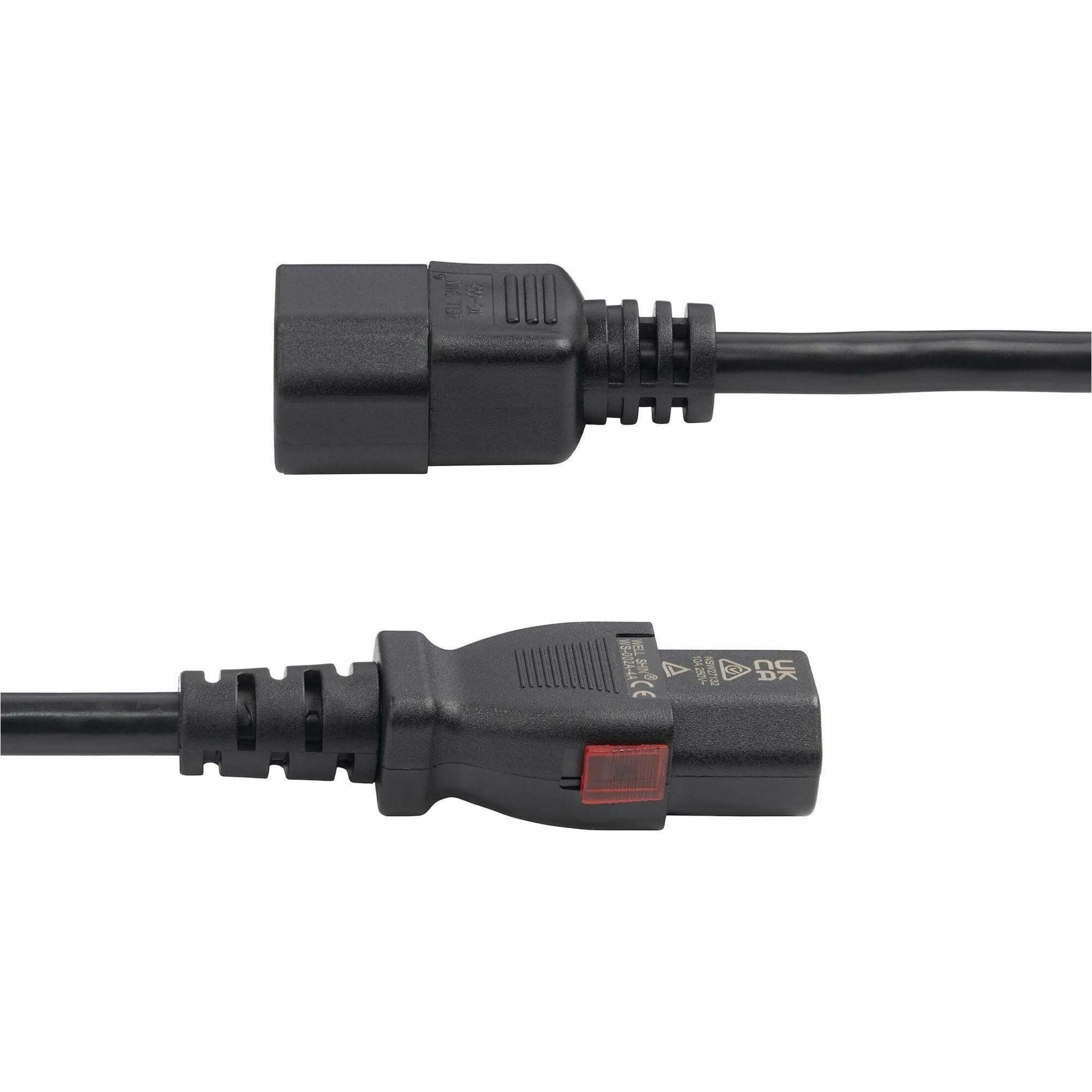 StarTech 10ft 3m Power Extension Cord IEC 60320 C14 to Locking C13 PDU Power Cord 10A 250V 18AWG UL Listed TAA